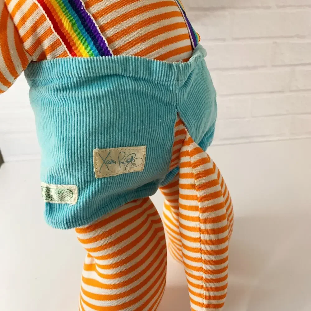 Vintage Cabbage Patch Kid Koosas Pet Plush Doll w/Overalls & Rainbow Suspenders